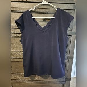 Express | Navy Blue Scalloped Silk Blouse | Medium